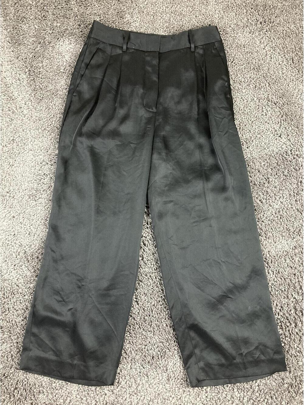 Aritzia Wilfred The Effortless Pant Satin Black Cropped Wide Leg Trouser Size 6